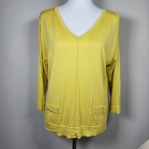 August Silk Sweater Womens Medium‎ Lightweight Knit Yellow Luxury Dopamine Sun